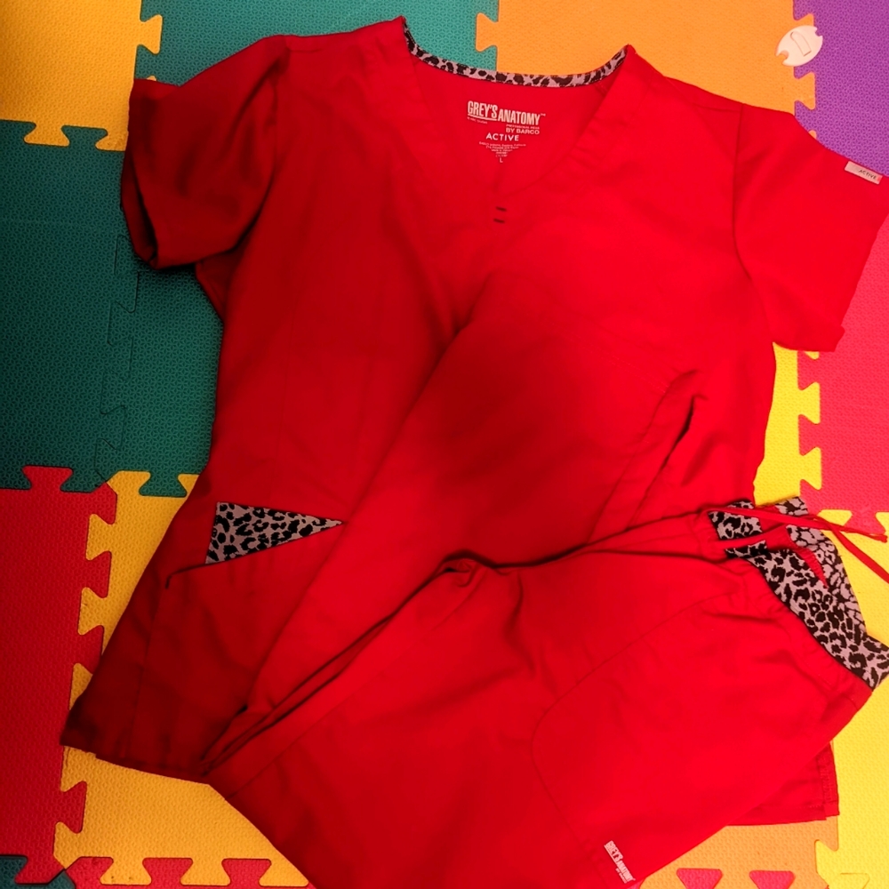 Large Grey Anatomy Red Scrub Sets